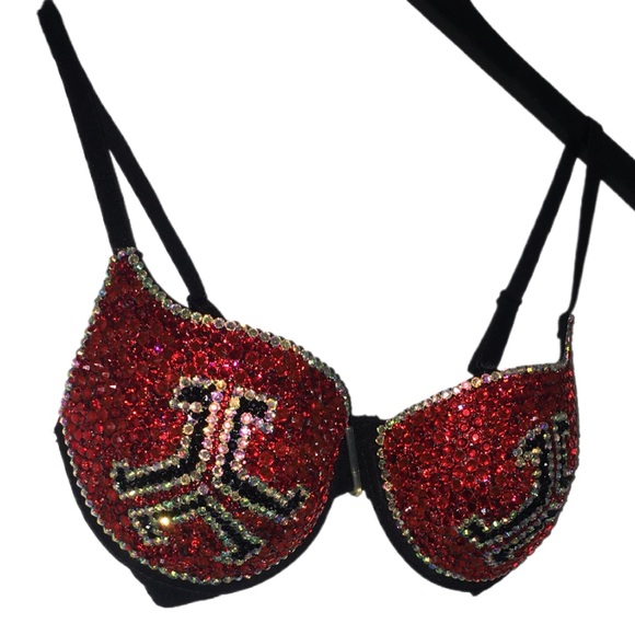 DefQon.1 Crystal Rhinestone Classic Red Sparkly Glam Bling Bra Top All Sizes New - Picture 2 of 11